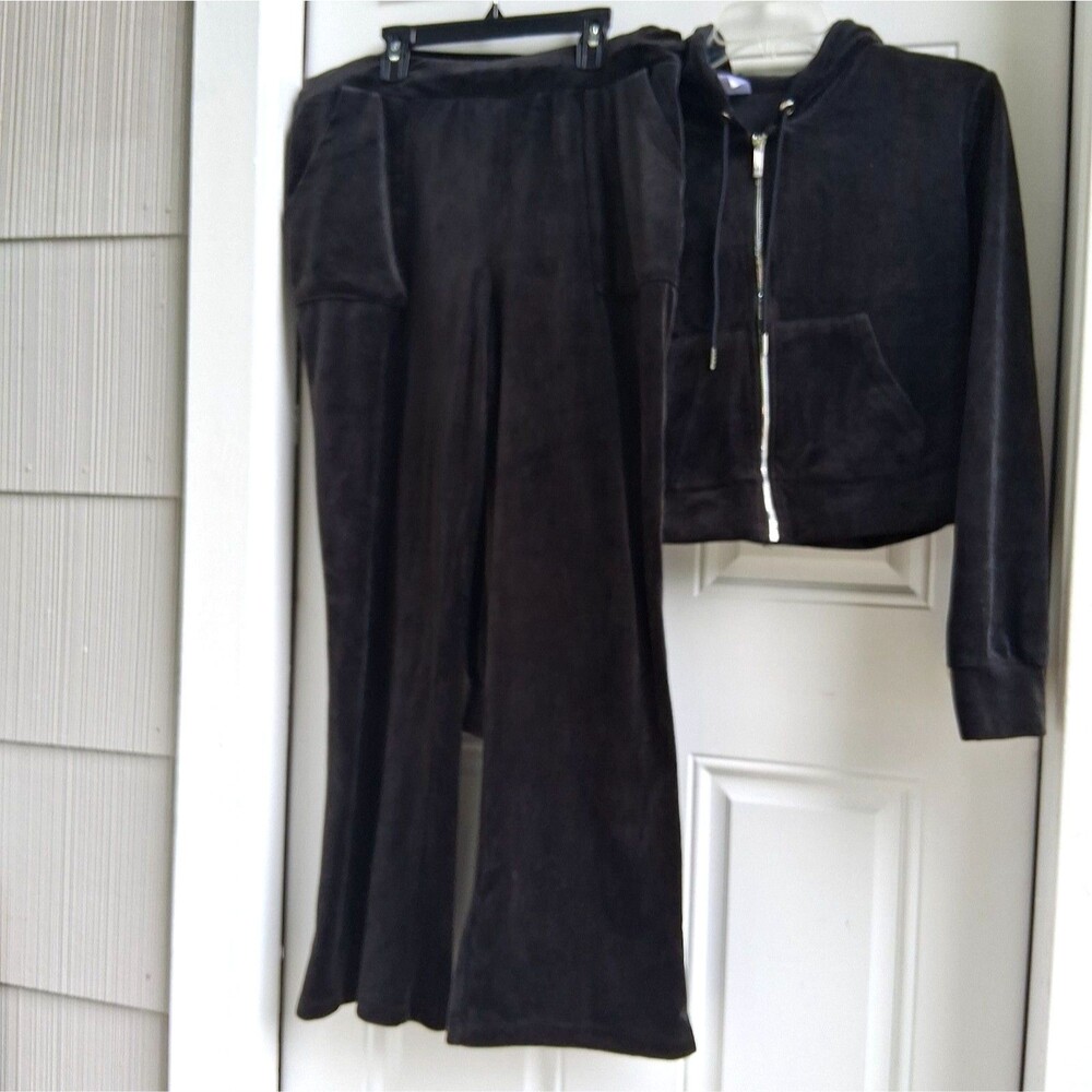 500 Juniors XL 15-17 Black Velour Tracksuit Hoodie Jacket & Pants No Boundaries